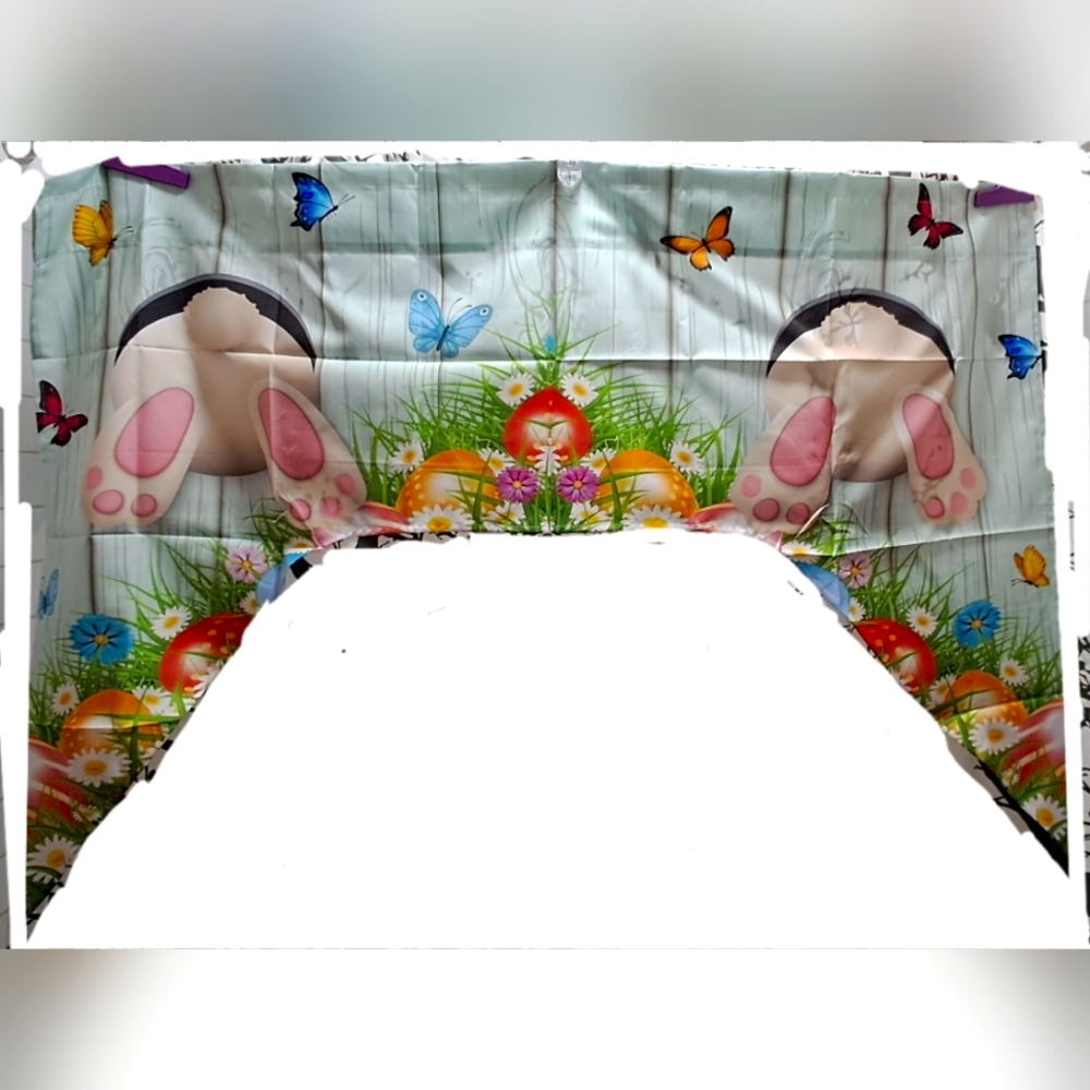 Easter Swag Valance Curtain| Bunny Tails | NWT Kitchen 56"W x 36"L | Blue Pink